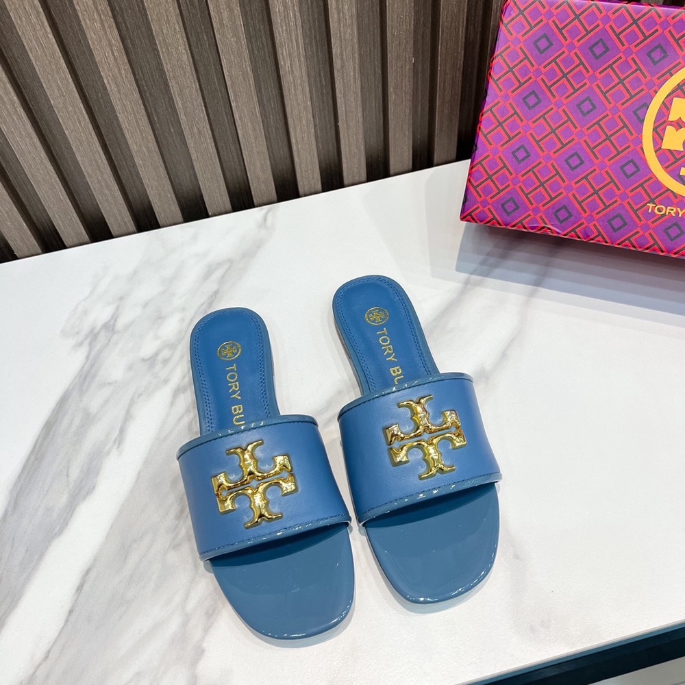 Tory Burch Eleanor Blue Slides, Suitable for Summer Outdoor Wear - Picture 7 of 8